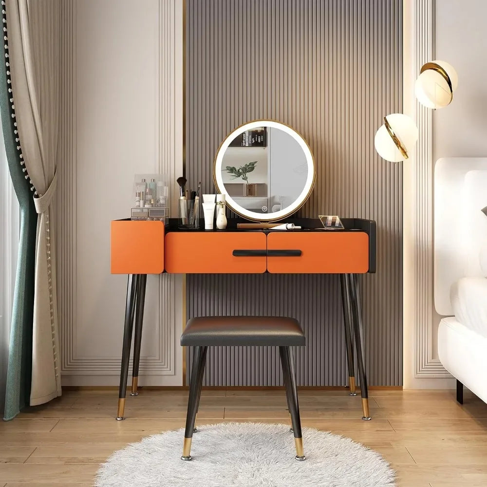 Coiffeuse avec miroir et lampe, 3 modes d'éclairage, ensemble de commode de chambre à coucher avec 3 tiroirs pour femmes / filles gris