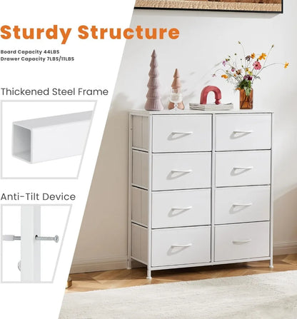 Dresser for Bedroom Drawer Dresser Organizer Storage  with 8 Drawers  Steel Frame Wood Top for Bedroom Closet Entryway