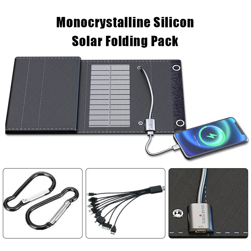 Panneau solaire pliable 600 W Chargeur de téléphone Panneaux solaires 5 V Plaque Panneaux solaires USB Banque d'alimentation pour téléphone portable Camping Urgence