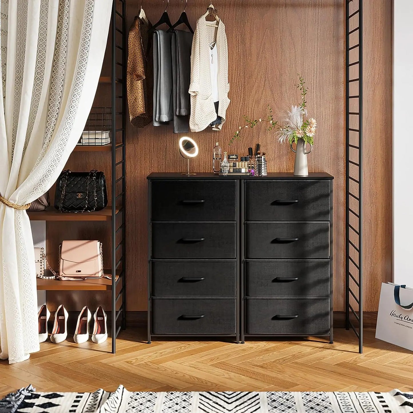 Dresser for Bedroom with 4 Storage Drawers, Small Dresser Chest of Drawers Fabric Dresser with Sturdy Steel Frame