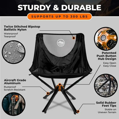 Silla portátil CLIQ: silla plegable liviana para acampar, soporta 300 libras, perfecta para aventuras al aire libre