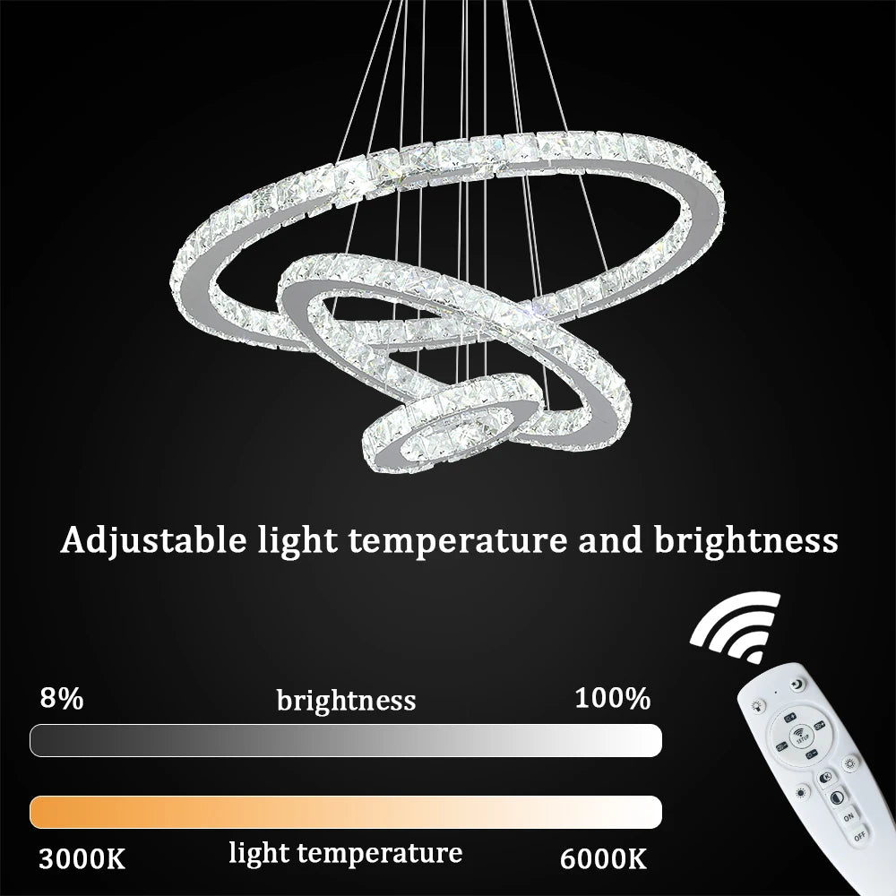 Modern Crystal Chandelier Lamp Chrome Led Living Room Dimming Pendant Light Bedroom Adjustable Hanging Lamps With Remote Control