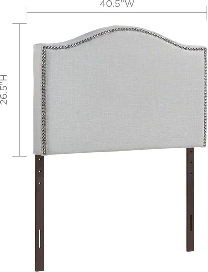 Comfort corner  Linen Fabric Upholstered Twin Headboard with Nailhead Trim and Curved Shape, Sky Gray