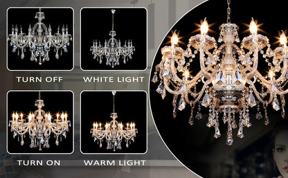 TRY-YEAN 10 Lights Crystal Glass Chandelier Transparent Cognac Color Glass Hanging Lamp For Living Room Bedroom Room Lobby Decro