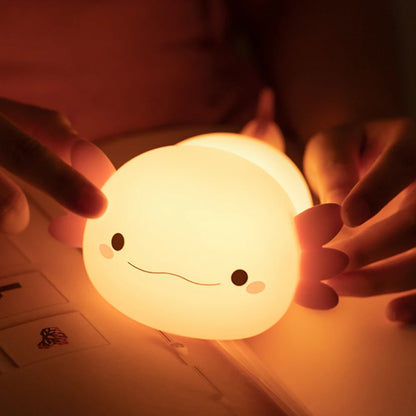 Cute Axolotl Night Light Silicone Nursery Sleeping Lamp Touch Control Nightlights USB Rechargeable Table Lamp for Baby Child