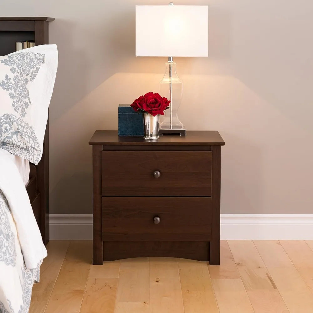 Traditional Nightstand Side Table with 2 Drawers, Functional 2-Drawer Bedside Table 16" D x 23.25" W x 21.75" H