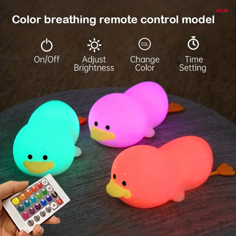 1pc Doudou Canard veilleuse Cadeau enfant lumière douce soin des yeux USB charge minutage automatique claquement lampe silicone