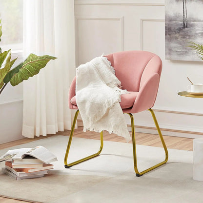 Flower Shape Velvet Armchair, Modern Side Chair Vanity Chair with Golden Metal Legs for Living Room/Dressing Room/Bedroom/Home