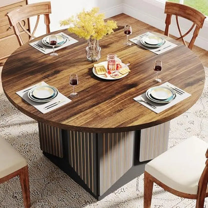 Round Dining Table for 4-6 People, 47-Inch Wood Farmhouse Circle Kitchen Table, Round Dinner Table for Dining Room, Kitchen