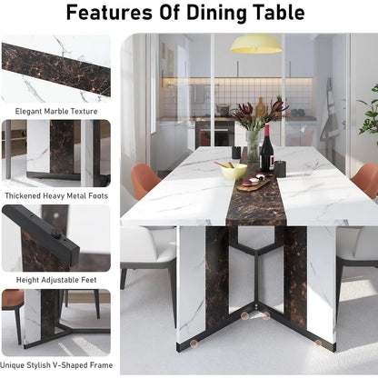 Large Rectangular White Dining Table , Wood Watrproof Tabletop, Luxurious Family Dinner Table for Office Kitchen Living Room