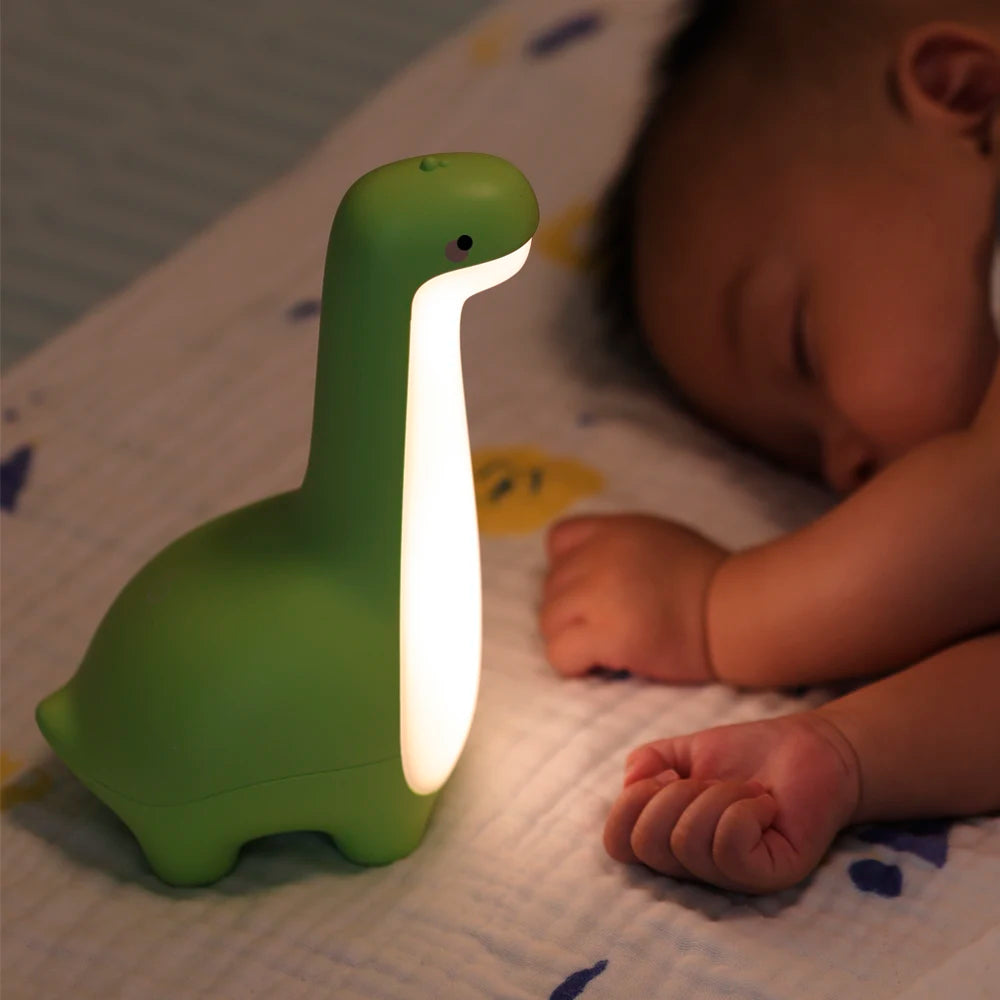 Luz de noche de dinosaurio, linda luz de noche para niños, protección para los ojos, lámpara de mesita de noche con temporizador, carga USB, decoración de habitación, regalo para niños