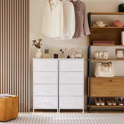 Dresser for Bedroom, Storage Drawers, Skinny Fabric Storage Tower with 4 Drawers, Tower Organizer Unit, Chest of Closet