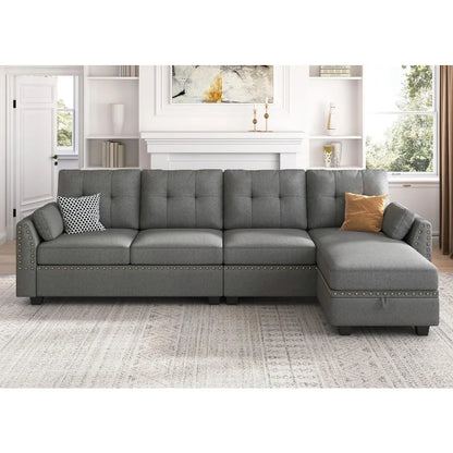 Sofa Living Room Sofas Reversible Sectional Sofa L-Shape Sofa Convertible Couch 4-Seater Sofas Sectional for Apartment Dark Grey