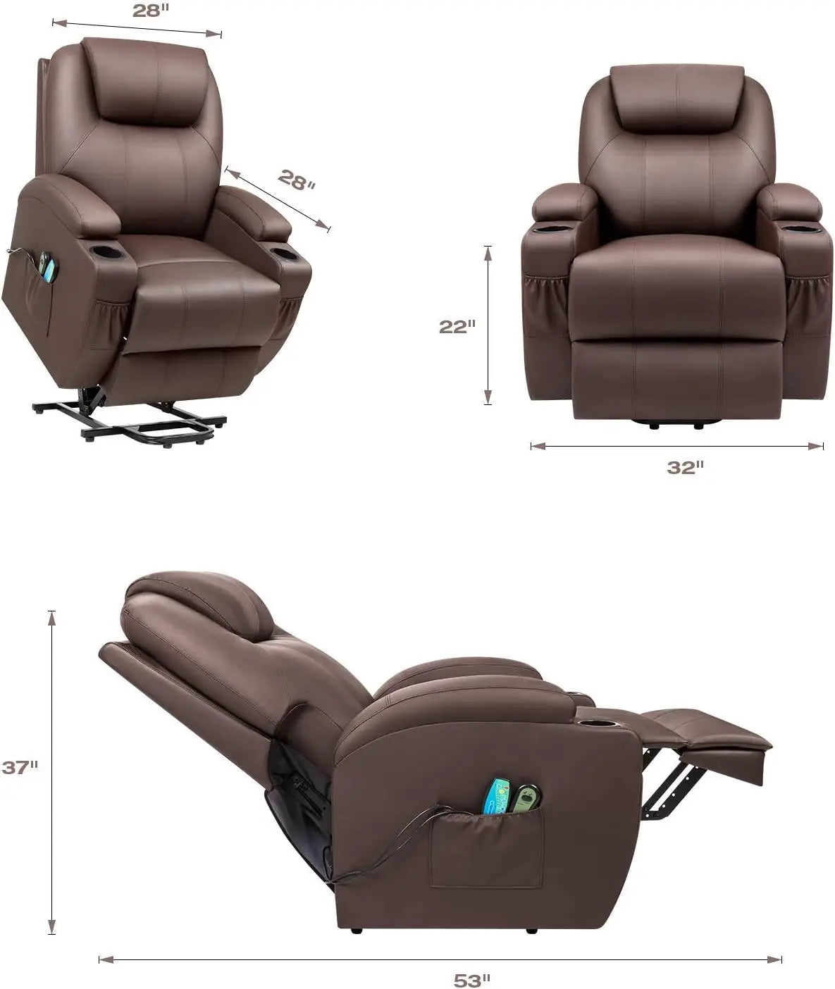 Electric Power Lift Recliner Chair for Elderly Reclining Sofa for Living Room with Massage and Heat,Side Pockets and Cup Holders