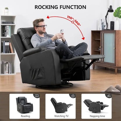 Furniture supplies COMHOMA Leather Recliner Chair Rocker with Heated Massage Ergonomic Lounge 360 Degree Swivel Single Sofa Seat