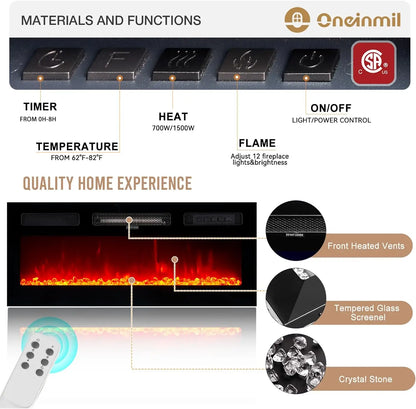 Mueble de TV con chimenea oneinmil con chimenea eléctrica de 36", centro de entretenimiento con luz LED, consola de TV de 2 niveles para televisores de hasta 80"