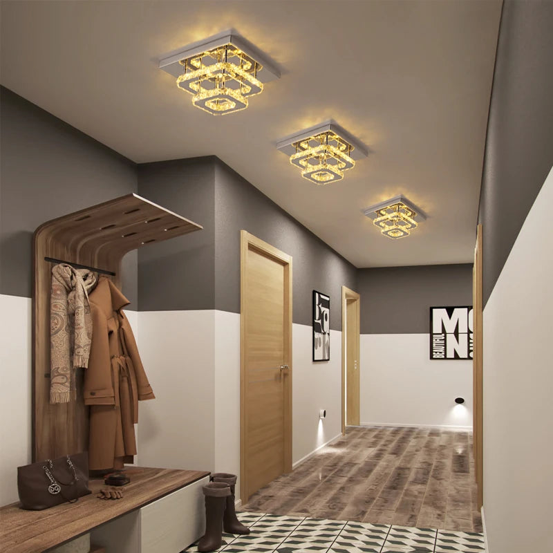 Lustre de plafond en cristal K9, luminaire suspendu pour couloir d'intérieur, éclairage de vestiaire, luminaire de plafond décoratif à LED pour allée