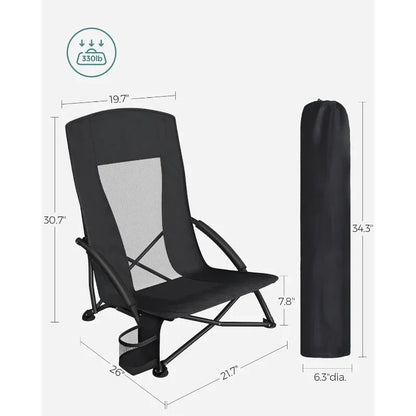 Chaise de plage portable SONGMICS, avec dossier haut, porte-gobelet, pliable, légère, confortable, robuste, chaise d'extérieur