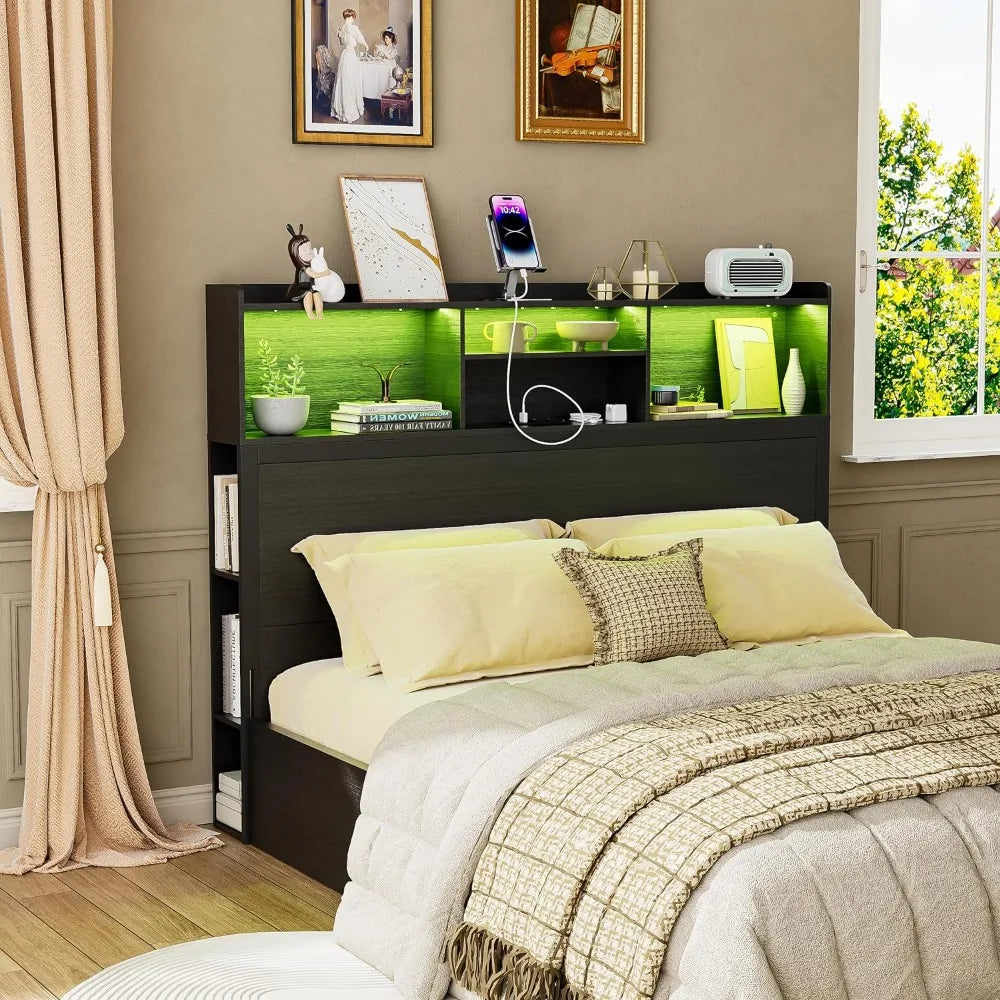 Queen Size Headboard Only for Bedroom, Wood Queen Headboard with Storage,, 4-Tier Stylish Bookcase, Queen Size Headboard