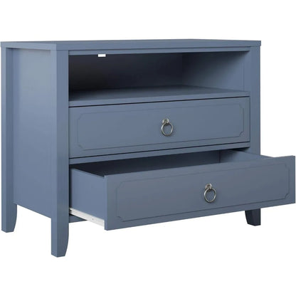 Her Majesty 2 Drawer Nightstand, Blue, Made of Painted MDF with Real Wood Legs, Suitable for Bedrooms and Living Rooms