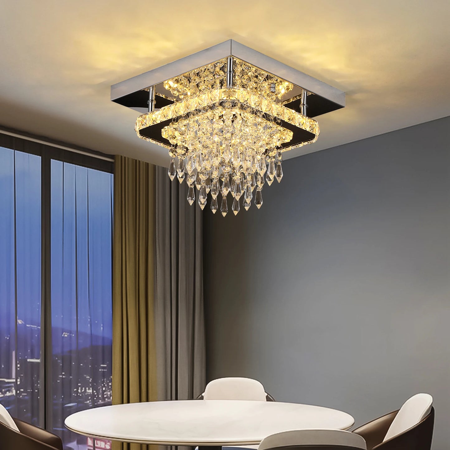 Modern K9 Led Crystal Ceiling Lamp Smart Chandelier Pendant Light Ring Chrome Plafonier Fixture Dining Living Room Decor Luxury