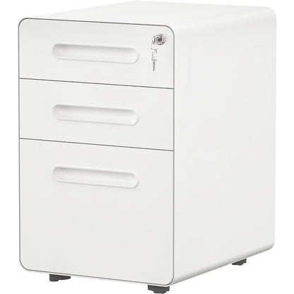 3Drawer Rolling File Cabinet,Metal Mobile File Cabinet with Lock,Filing Cabinet Under Desk fits Legal Size for Home/Office,White