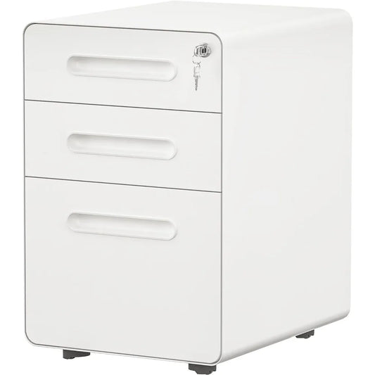 3Drawer Rolling File Cabinet,Metal Mobile File Cabinet with Lock,Filing Cabinet Under Desk fits Legal Size for Home/Office,White