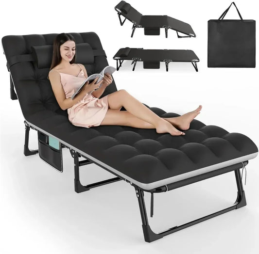 Lit de camping pliable 3 en 1, chaise longue de patio réglable sur 5 positions, lits de couchage portables pour adultes avec