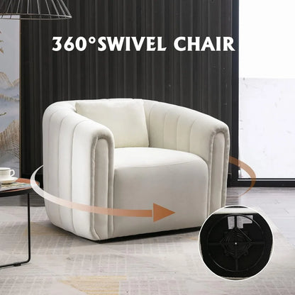 ANJ Swivel Barrel Chair with Plump Pillow, Modern Channel Dutch Velvet Accent Chair, Comfy Round Armchair, Swivel Accent Chairs