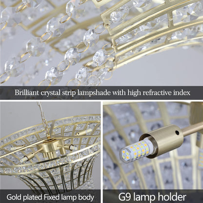 23.6 Inches K9 Crystal Chandeliers 8 Lights Round Adjustable Height Ceiling Lighting Fixture for Bedroom Hallway Bar Kitchen