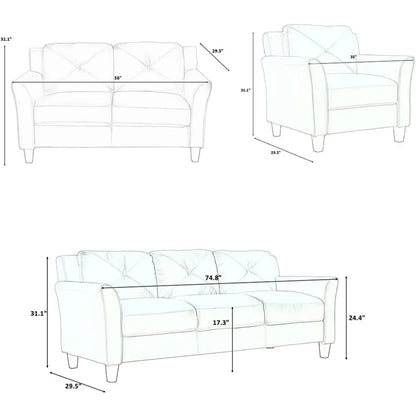 3-piece sectional sofa living room, modern button-tufted sectional sofa set with sofa, loveseat and armchair