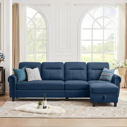 Convertible Sectional Sofa Couch, 4 Seater L Shaped with Ottoman Reversible Chaise, Modern Microfiber Couches for Living Room