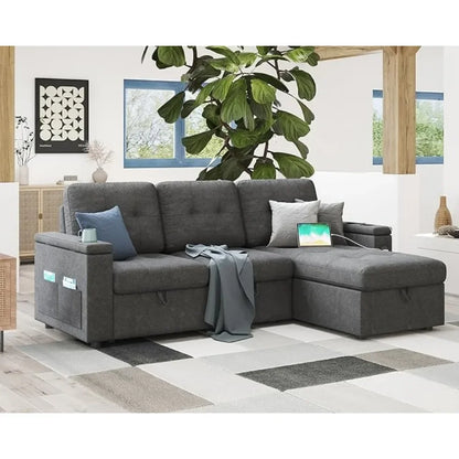 Living Room Sofas, Sleeper Sofa Bed with Adjustment Backrest, Pull Out Couch with Ottoman, Livings Rooms Sofa Recliner