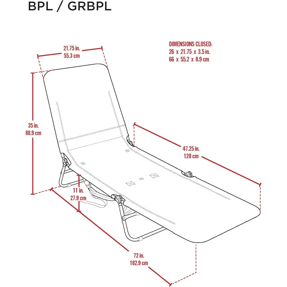 Chaise longue de plage pliable portable avec sac à dos, sangles de sac à dos et pochette de rangement, chaises longues d'extérieur toutes saisons.