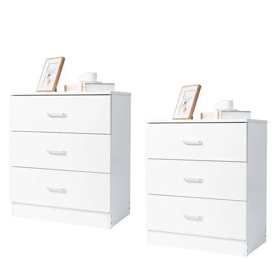 Set Of 2 Dresser 3-Tier Drawers Nightstand Organizer Storage Bedroom Cabinet