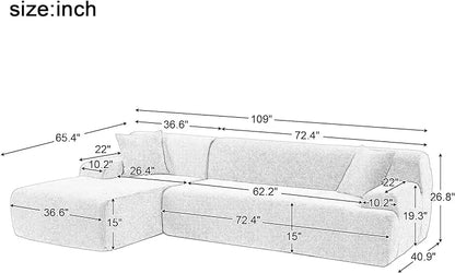 Sofá modular seccional en forma de L de chenilla, cómodo sofá Cloud de 3 plazas con otomana/chaise longue y 5 almohadas para sala de estar y dormitorio