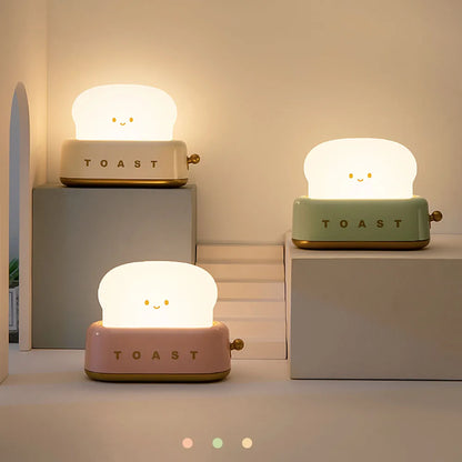 BANDIAN Toast Cartoon LED Night Light Cute Home Decor Kawaii Bread Table Lamps Night Portable Light avec minuterie Petite lampe