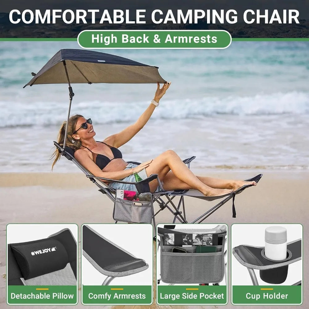 2-in-1 Reclining Camping Chair with Removable Umbrella Lightweight Folding Camping Chair,Beach Chairs