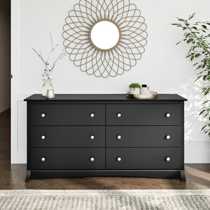 Prepac Sonoma bedroom furniture: Black double dresser for bedroom, chest of drawers, traditional bedroom dresser, 59 "W x 16" d