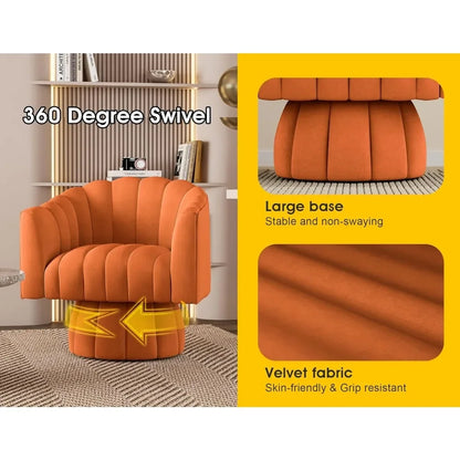 Fauteuils d'appoint pivotants à 360 degrés du milieu du siècle, fauteuils ronds avec large rembourrage (orange)