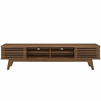 Meuble TV Mid-Century en noyer de 70 po avec portes coulissantes et centre de divertissement Console à profil bas de style rétro Unité murale au design emblématique en bois