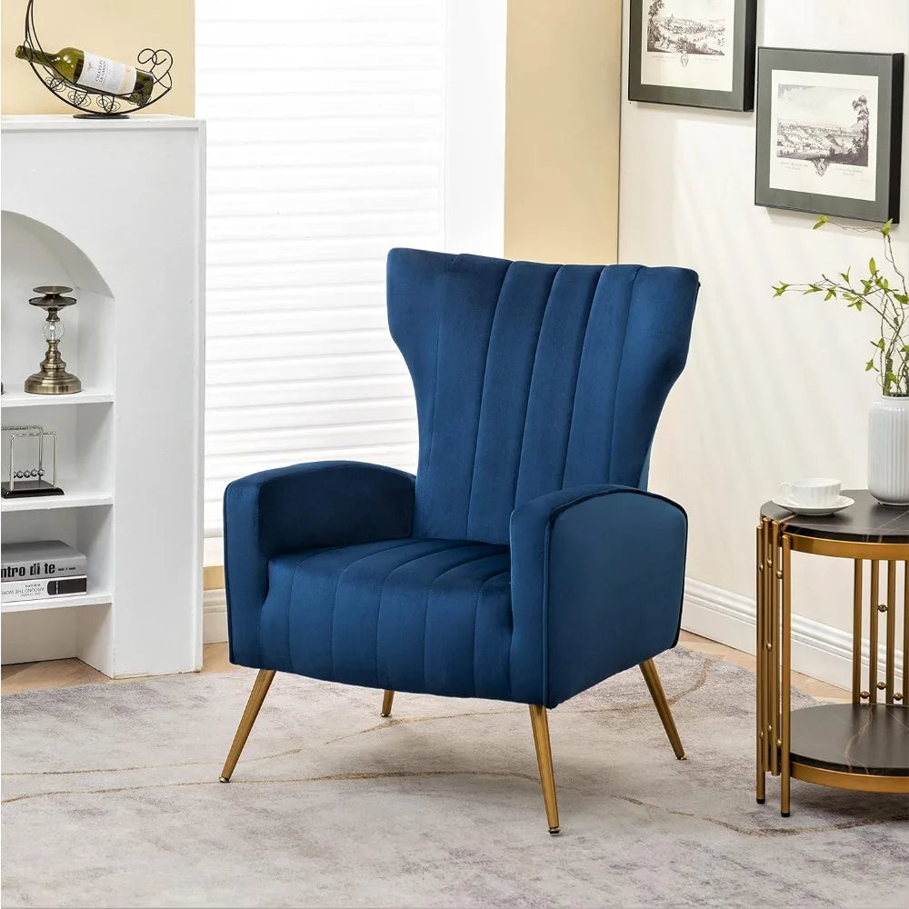 Modern Velvet Accent Chair for Living Room, Bedroom or Office with Stylish Metal Legs, Plush Upholstery and Wood Frame,