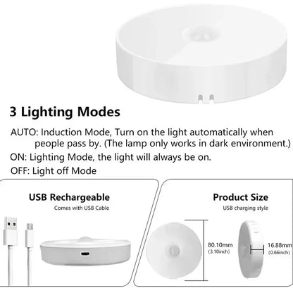 Luz nocturna LED con sensor de movimiento PIR, recargable por USB, para armario de cocina, escalera, luz inalámbrica para armario