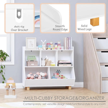 Toy Storage Organizer, Kids Bookshelf and Toy Storage with Legs, 5 Cube Storage Organizer, Children Bookcase