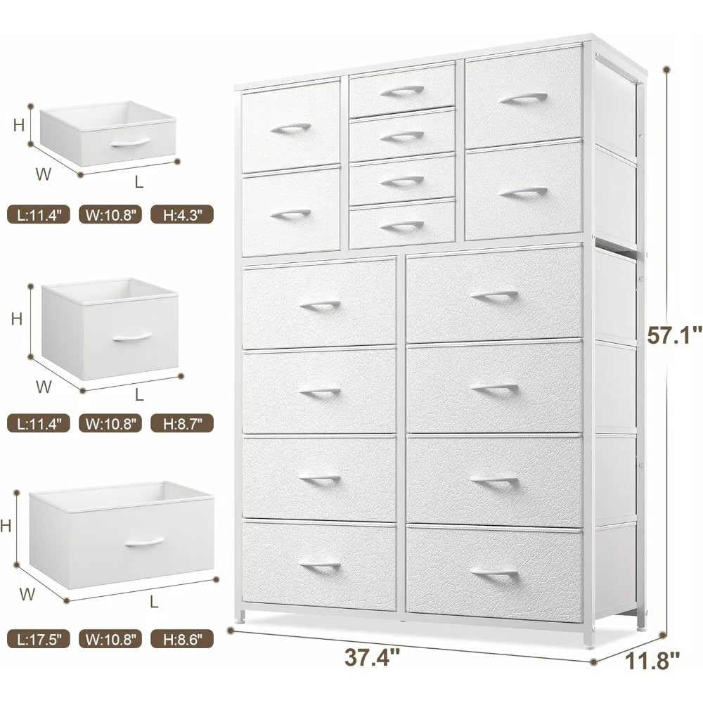 Dresser for Bedroom with 16 Drawer, Dressers & Chests of Drawers, Tall Dresser for Bedroom, Dresser Organizer with Fabric Bins