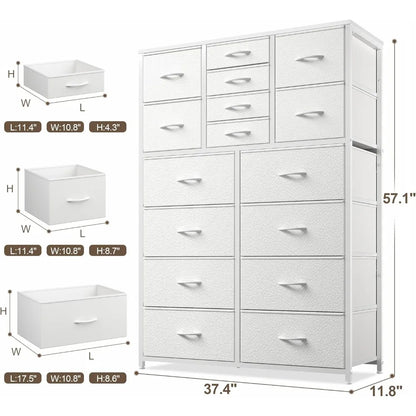 Dresser for Bedroom with 16 Drawer, Dressers & Chests of Drawers, Tall Dresser for Bedroom, Dresser Organizer with Fabric Bins