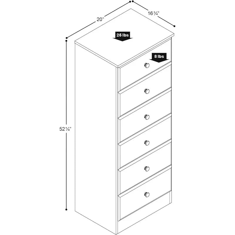 Astrid Tall White Dresser: 16"D x 20"W x 52"H, 6-Drawer Chest for Bedroom by Prepac - Perfect Chest of Drawers for Ample