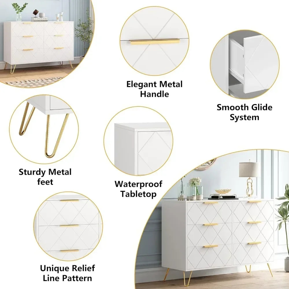 With Wide Drawers and Metal Handles Toilet Furniture Makeup Table Dresser for Bedroom With 3 Drawer White Toiletries Furnitures