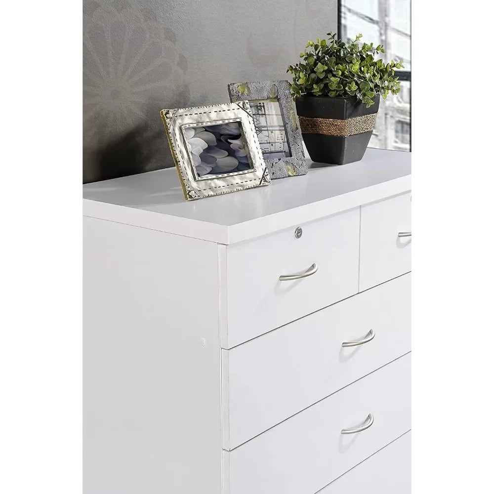 Cómoda con 2 cerraduras en los cajones superiores, mueble de dormitorio, mueble de baño blanco, escritorio de maquillaje, 31,5 pulgadas de ancho