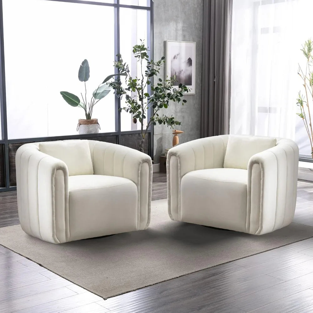 Ensemble de 2 chaises pivotantes en forme de tonneau avec coussin moelleux, chaise d'appoint en velours, fauteuil rond confortable, chaise d'appoint pivotante pour salon